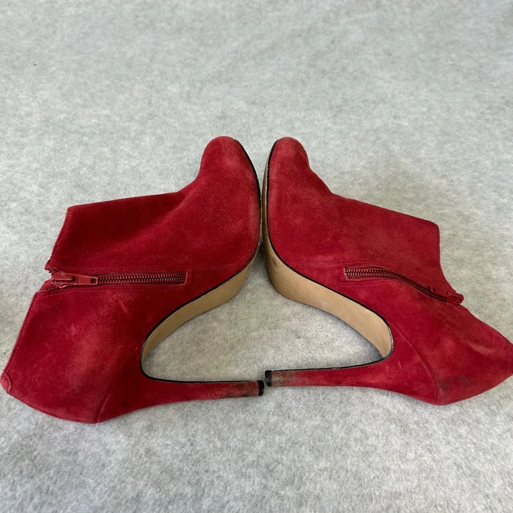 Red Suede Ankle Booties Heels‎ Stiletto Heel Pointed Toe Party Shoes Womens 7.5
